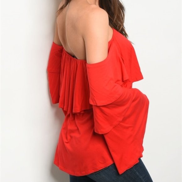 Red OFF SHOULDER TOP - Picture 5 of 5